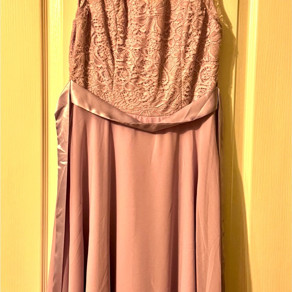 Elegant One Shoulder Lace Dress in Dusty Pink